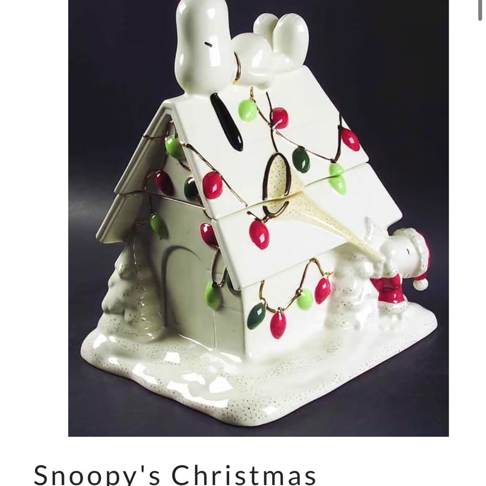 Vintage collectible Lenox White Snoopy’s Peanut Christmas Cookie Jar 2004